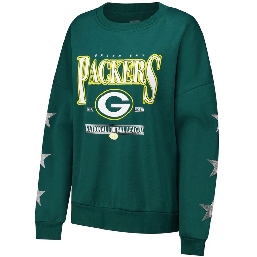 Women's Green Bay Packers Gameday Couture Green Rhinestone Star Sweatshirt Sz S